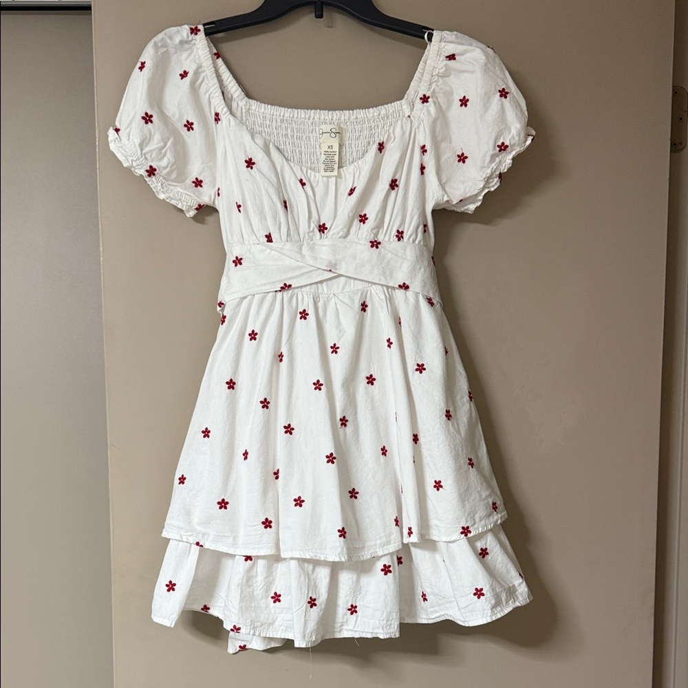 Jessica Simpson Cream Mini Dress with Red Floral Accents